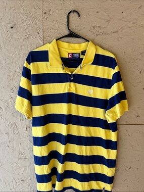 Chaps Men's Yellow and Navy Wide-Stripe Polo